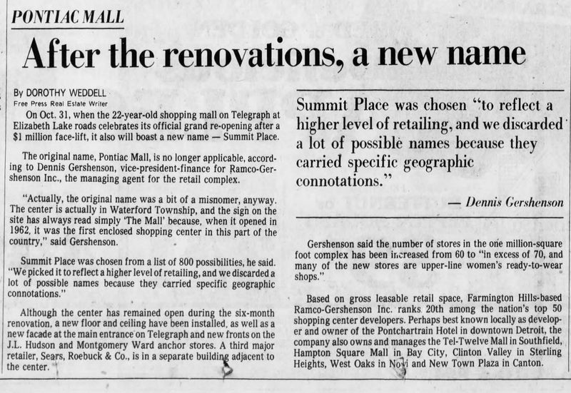 Summit Place Mall (Pontiac Mall) - Sep 21 1983 Article